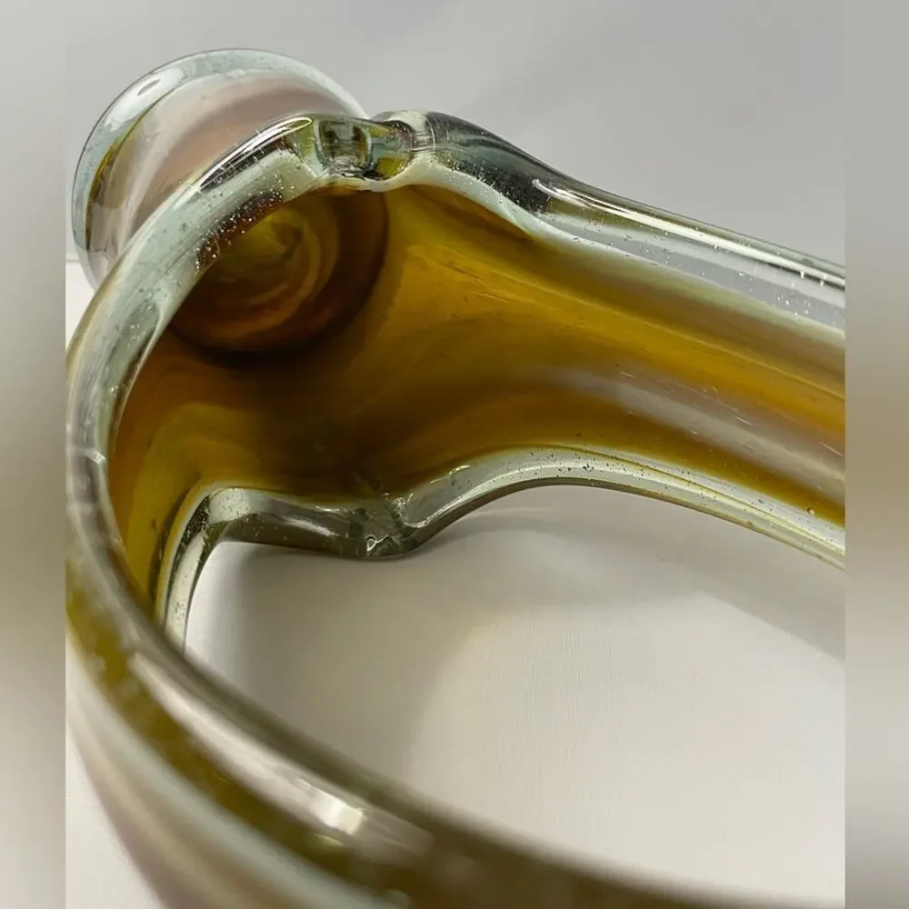 Hand Blown Stretch Art Glass Basket Vase MCM Amber Brown 11" - Picture 5 of 11